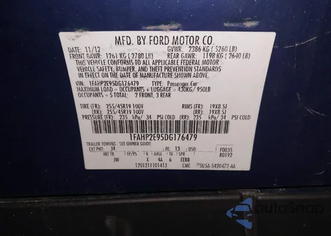 2013 Ford Taurus Sel z USA, uszkodzony, nr VIN 1FAHP2E95DG176479